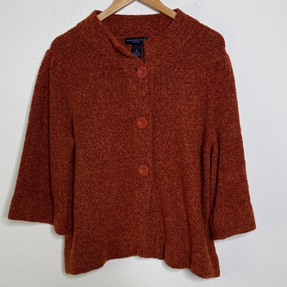 Mandarin Blue Woman wool blend sweater cardigan size 2X